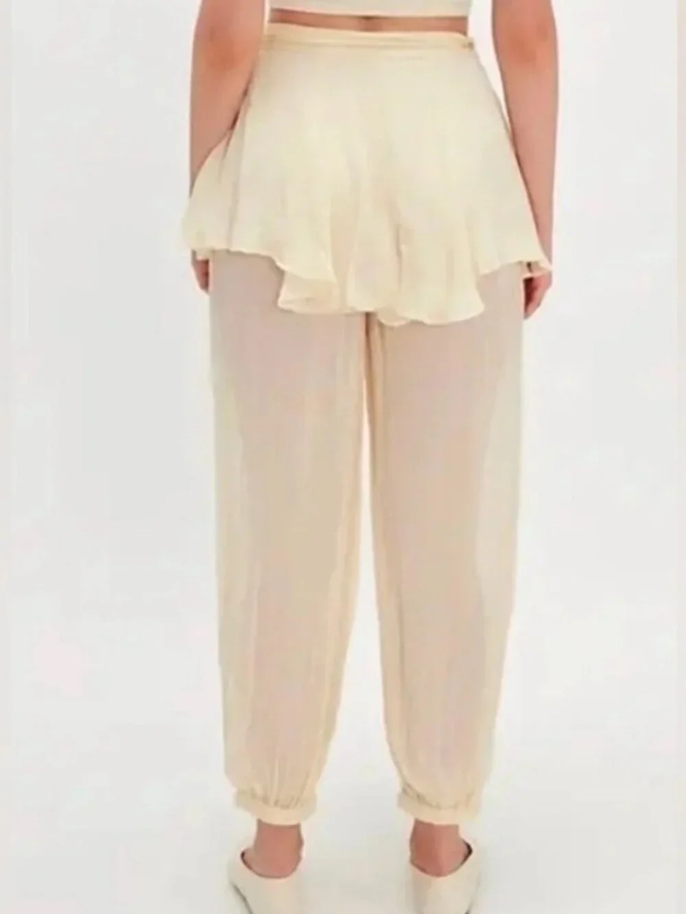 Free People Tongue Tied Sheer Balloon Pants Light Cream Color Size Large